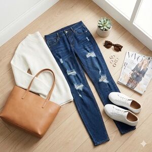 Pro Star Stylish Blue Distressed Skinny Jeans Size 3